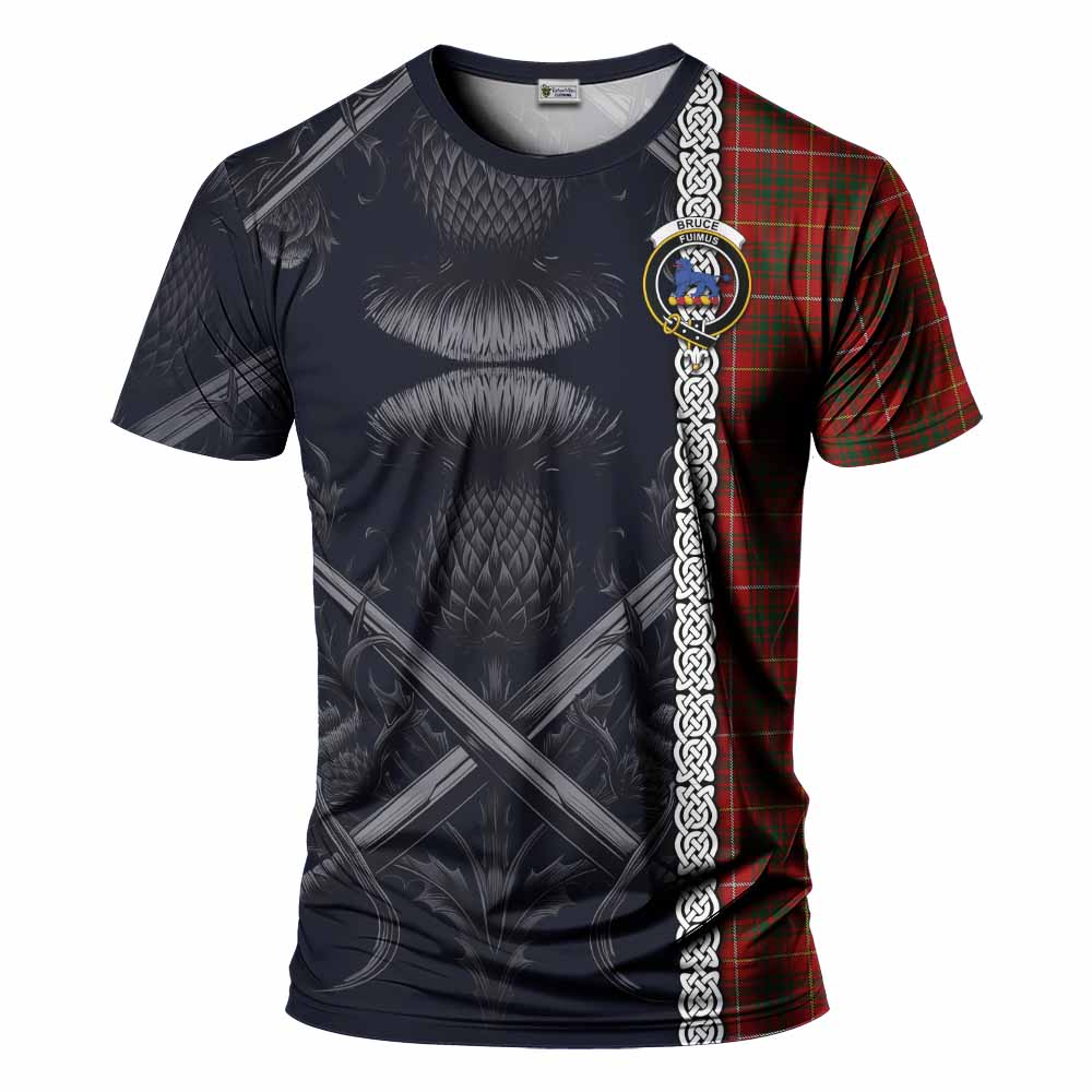 Tartan Vibes Clothing Bruce Tartan T-Shirt with Family Crest Cross Sword Thistle Celtic Vibes