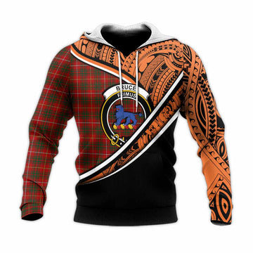 Bruce Crest Tartan Knitted Hoodie with Polynesian Vibes Style - Orange Version