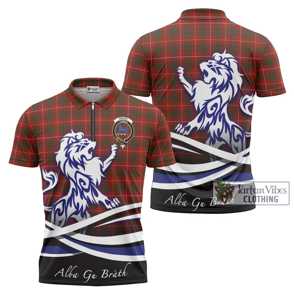 Bruce Tartan Zipper Polo Shirt with Alba Gu Brath Regal Lion Emblem Unisex - Tartan Vibes Clothing