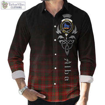 Bruce Tartan Long Sleeve Button Up Featuring Alba Gu Brath Family Crest Celtic Inspired