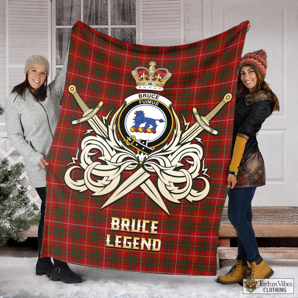 Tartan Vibes Clothing Bruce Tartan Blanket with Clan Crest and the Golden Sword of Courageous Legacy