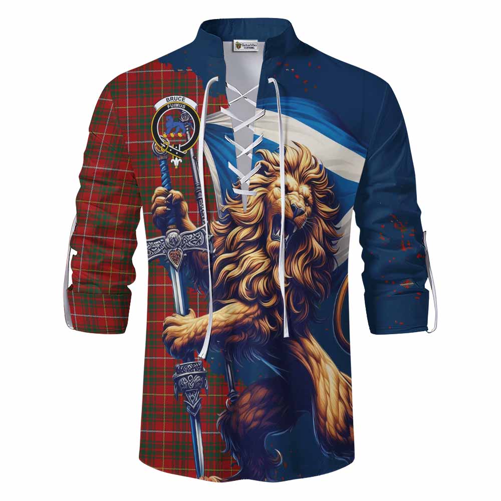 Tartan Vibes Clothing Bruce Tartan Family Crest Ghillie Kilt Shirt with Scottish Majestic Lion