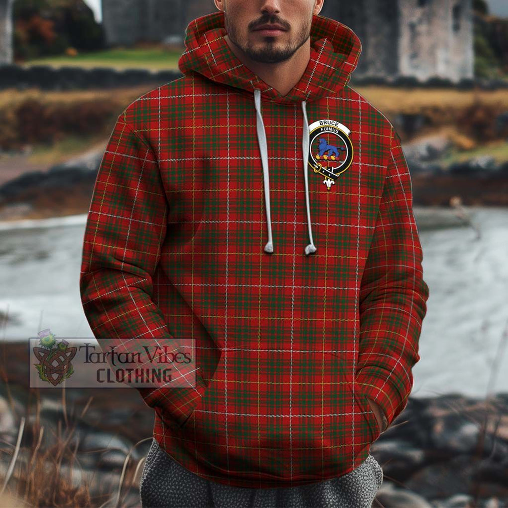 Bruce Tartan Cotton Hoodie with Family Crest Pullover Hoodie XS - Tartan Vibes Clothing