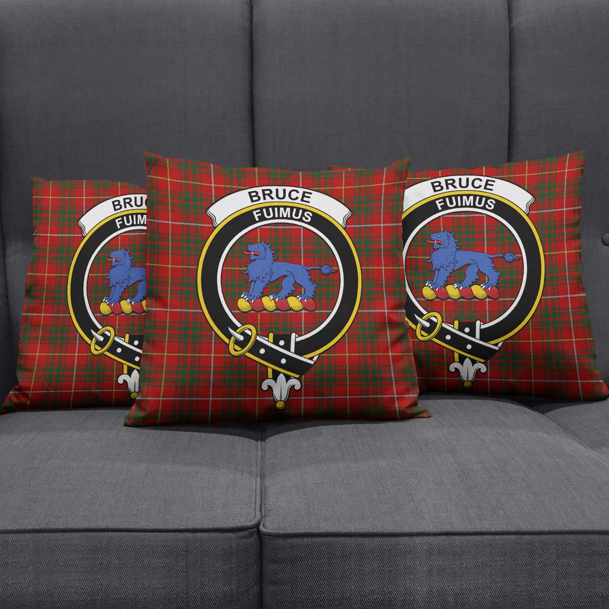 Bruce Tartan Pillow Cover with Family Crest Square Pillow Cover - Tartanvibesclothing