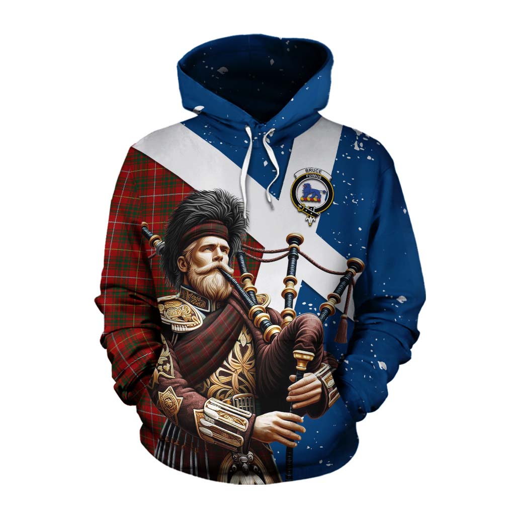 Tartan Vibes Clothing Bruce Tartan Cotton Hoodie with Family Crest Scottish Bagpiper Vibes