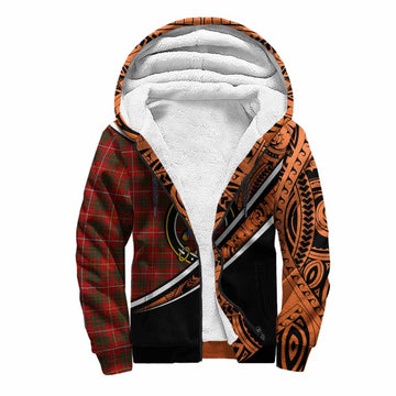 Bruce Crest Tartan Sherpa Hoodie with Polynesian Vibes Style - Orange Version