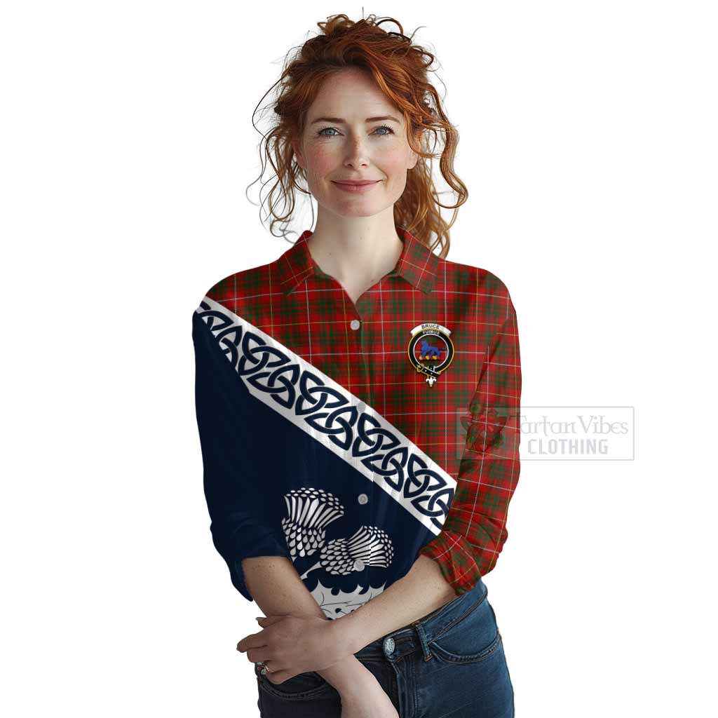 Tartan Vibes Clothing Bruce Tartan Women's Casual Shirt Featuring Thistle and Scotland Map