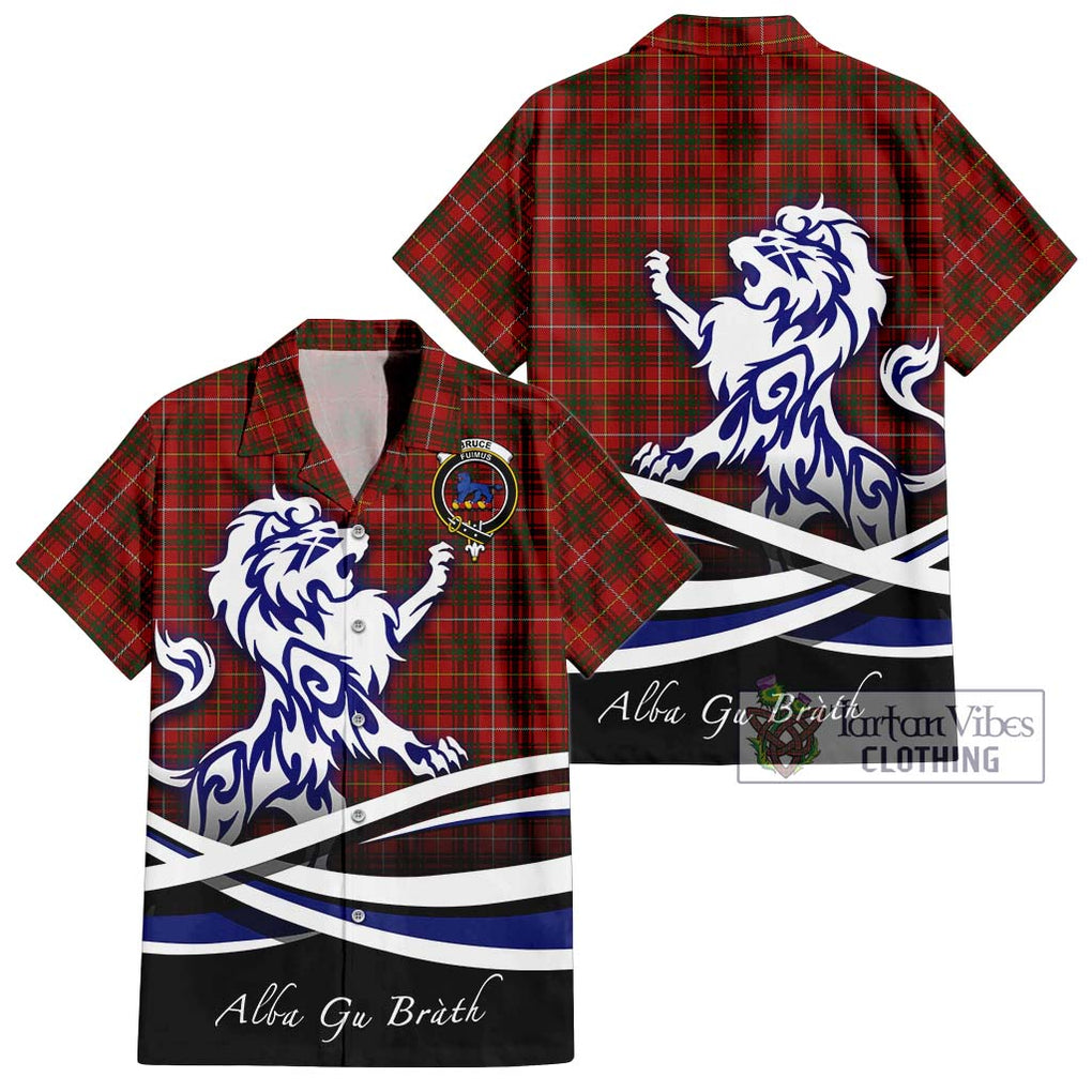 Bruce Tartan Short Sleeve Button Shirt with Alba Gu Brath Regal Lion Emblem Kid - Tartanvibesclothing Shop