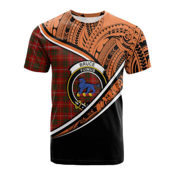 Bruce Crest Tartan Cotton T-shirt with Polynesian Vibes Style - Orange Version