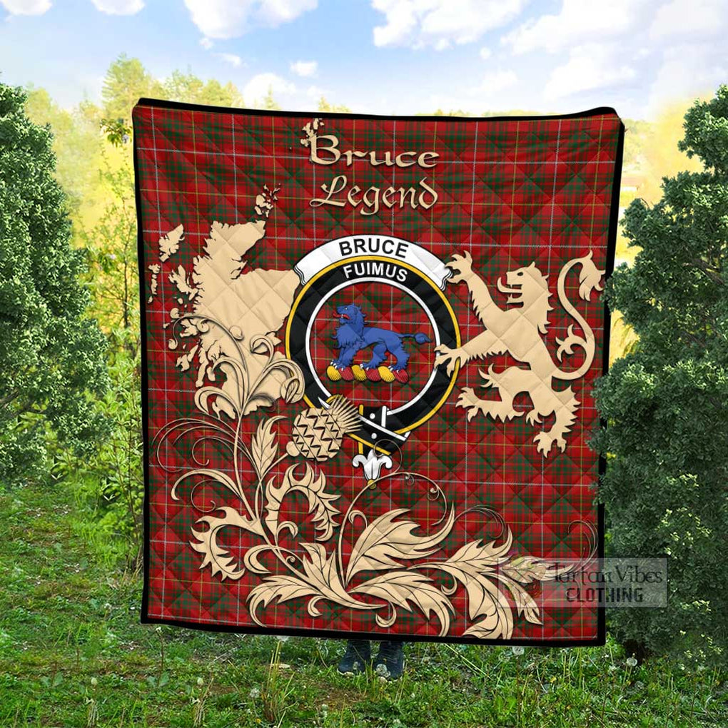 Tartan Vibes Clothing Bruce Tartan Quilt with Family Crest and Scottish Symbol Style