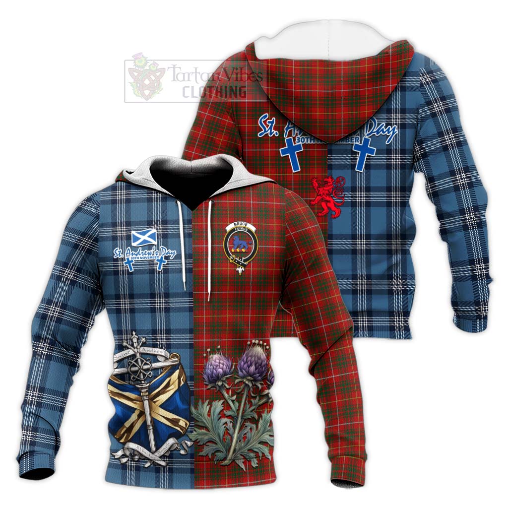 Tartan Vibes Clothing Bruce Tartan Knitted Hoodie Happy St. Andrew's Day Half Tartan Style