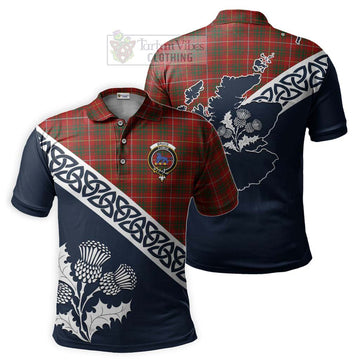 Bruce Tartan Polo Shirt Featuring Thistle and Scotland Map