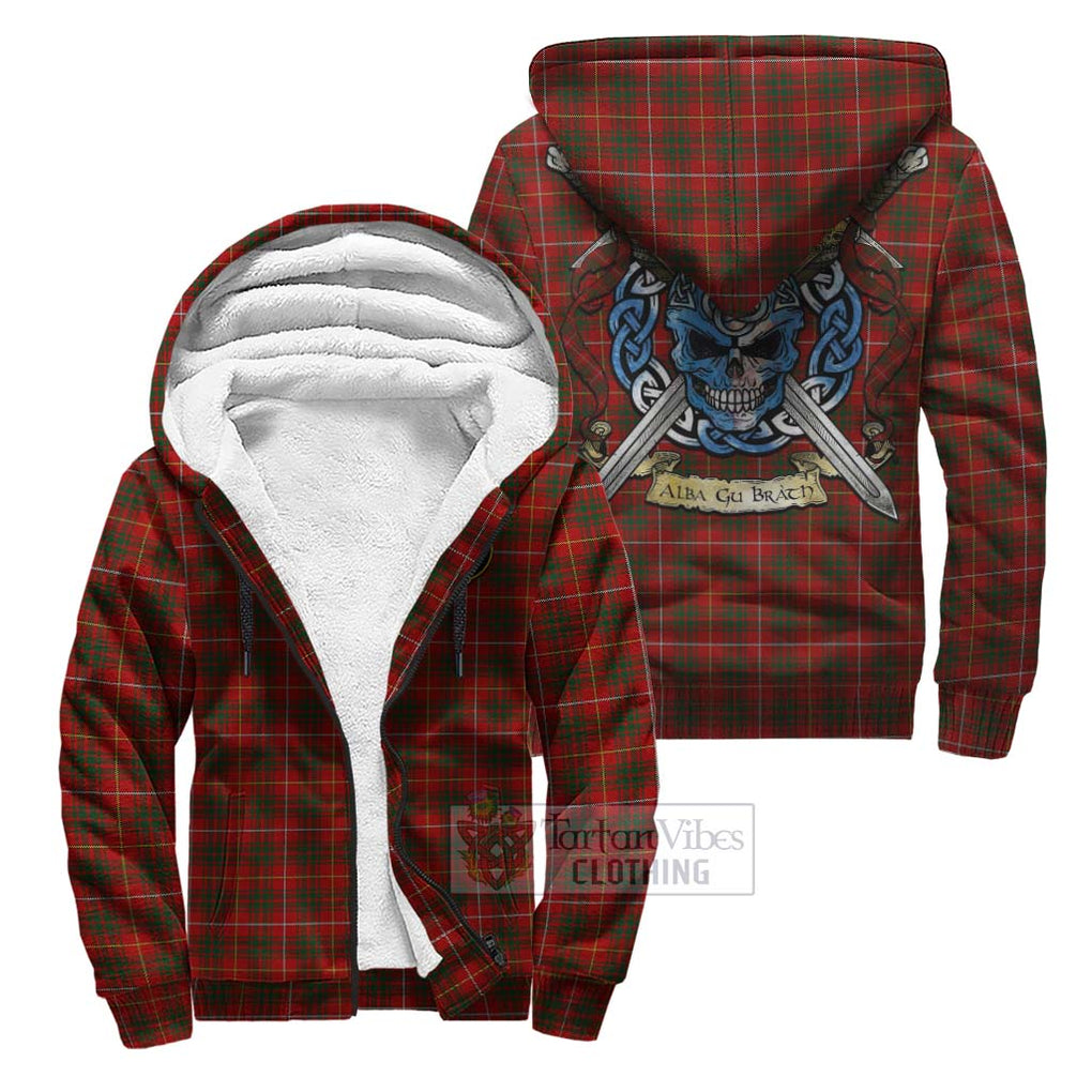 Tartan Vibes Clothing Bruce Tartan Sherpa Hoodie with Family Crest Celtic Skull Style