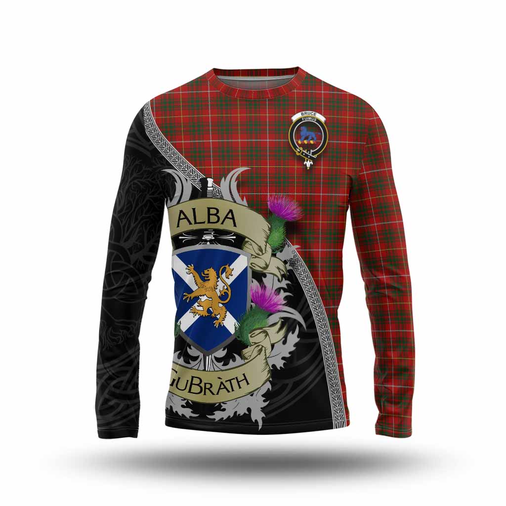 Bruce Tartan Family Crest Long Sleeve T-Shirt Lion Rampant Royal Thistle Shield Celtic Inspired Unisex - Tartan Vibes Clothing