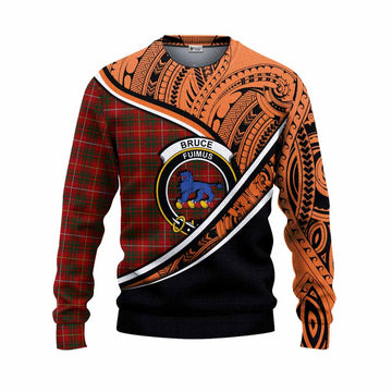 Bruce Crest Tartan Knitted Sweater with Polynesian Vibes Style - Orange Version