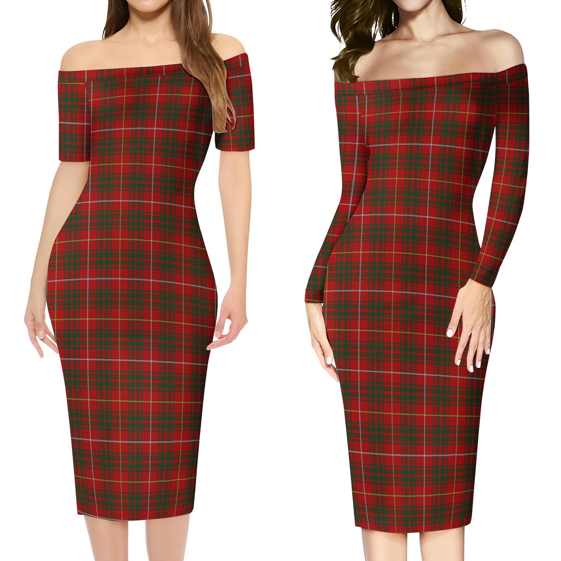 Bruce Tartan Off Shoulder Lady Dress Women's Dress - Tartanvibesclothing