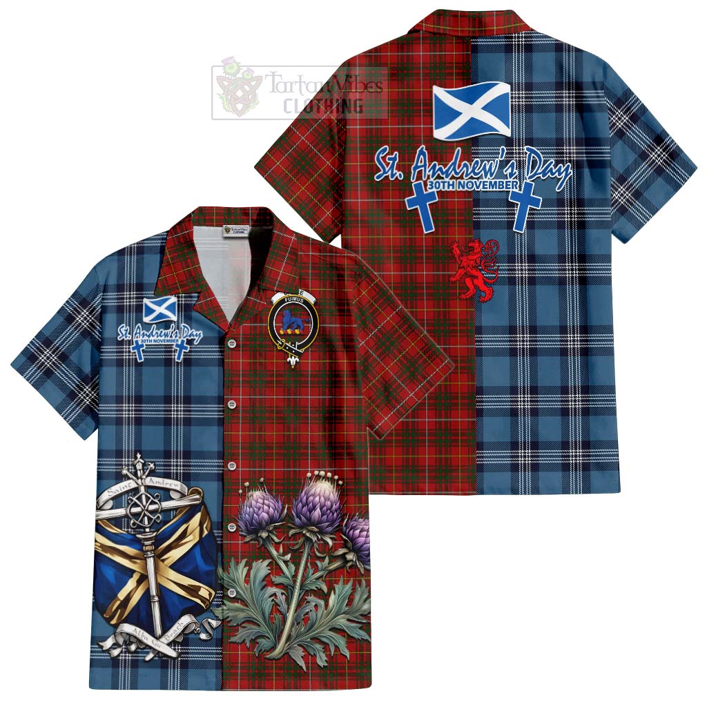 Tartan Vibes Clothing Bruce Tartan Short Sleeve Button Shirt Happy St. Andrew's Day Half Tartan Style