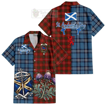 Bruce Tartan Short Sleeve Button Shirt Happy St. Andrew's Day Half Tartan Style