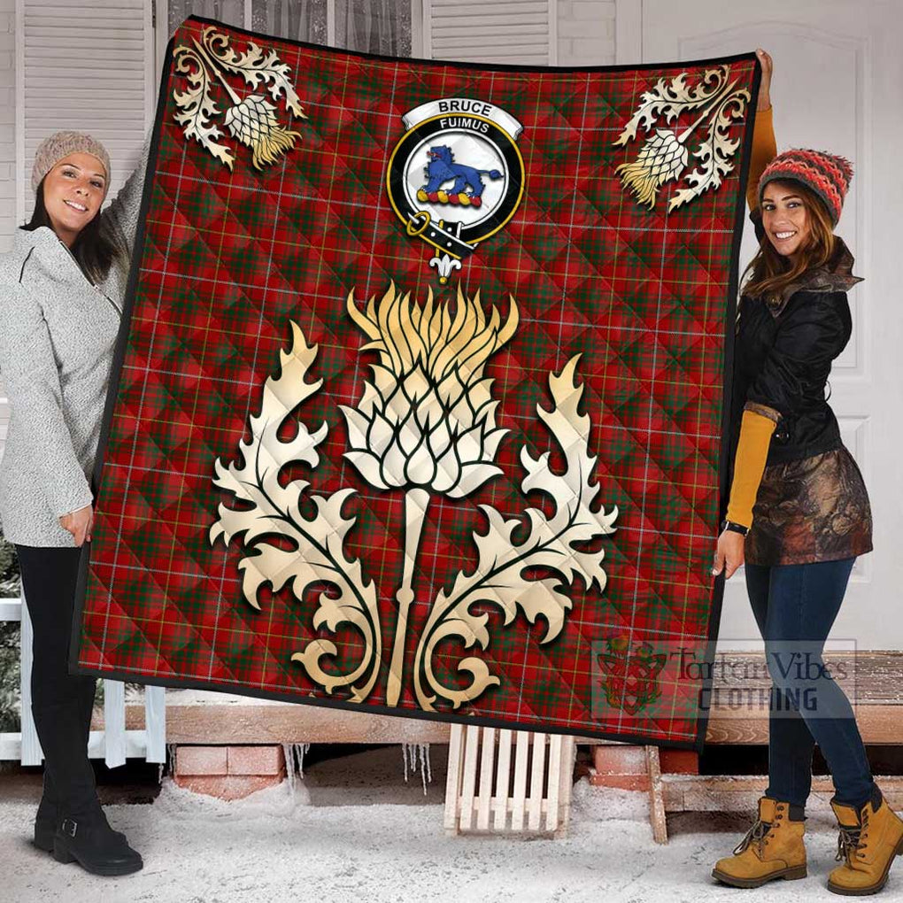 Tartan Vibes Clothing Bruce Tartan Quilt with Family Crest and Golden Thistle Style