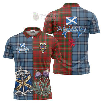 Bruce Tartan Zipper Polo Shirt Happy St. Andrew's Day Half Tartan Style