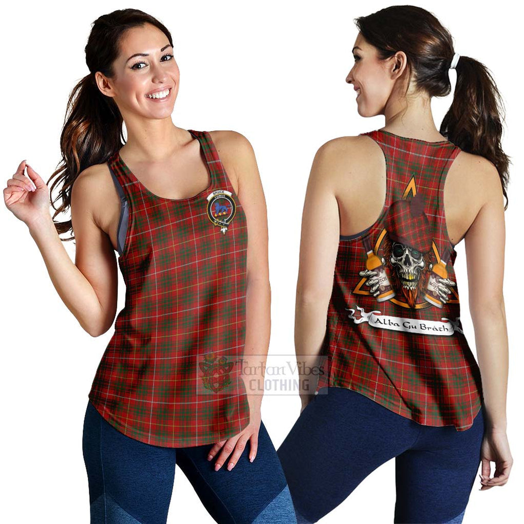 Tartan Vibes Clothing Bruce Tartan Women's Racerback Tanks with Family Crest and Bearded Skull Holding Bottles of Whiskey