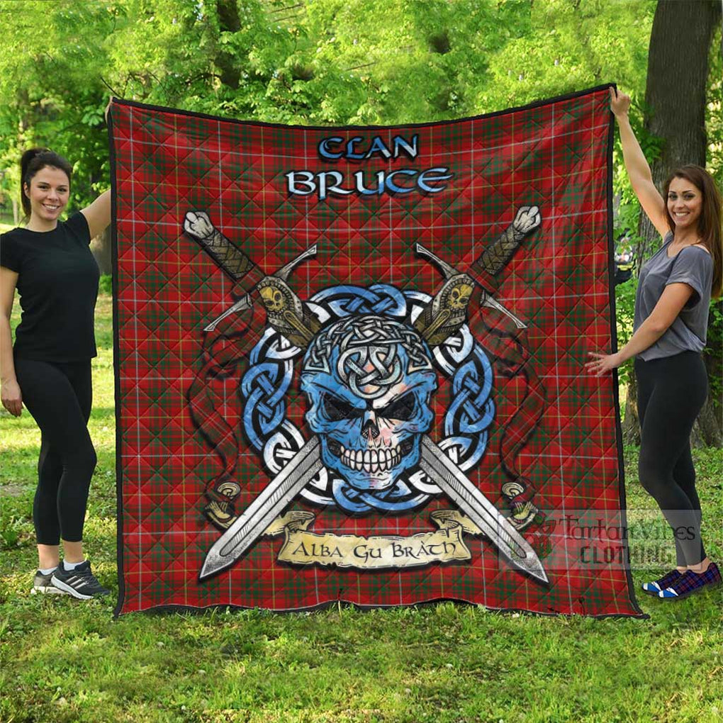 Tartan Vibes Clothing Bruce Tartan Quilt with Celtic Skull Alba Gu Brath Style