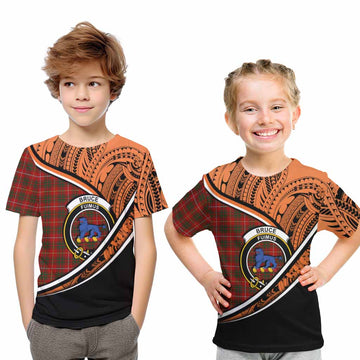 Bruce Crest Tartan Kid T-Shirt with Polynesian Vibes Style - Orange Version