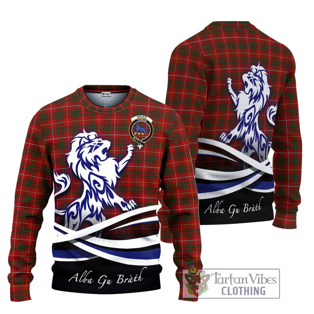 Bruce Tartan Knitted Sweater with Alba Gu Brath Regal Lion Emblem Unisex - Tartanvibesclothing Shop