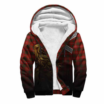 Bruce Crest Tartan Sherpa Hoodie with Golden Lion Emblem Celtic Style Unisex S - Tartan Vibes Clothing