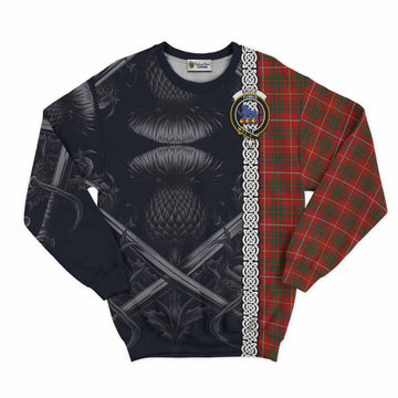 Bruce Tartan Sweatshirt with Family Crest Cross Sword Thistle Celtic Vibes