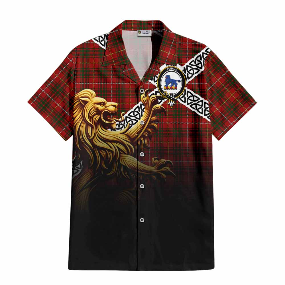 Bruce Crest Tartan Hawaiian Shirt with Golden Lion Emblem Celtic Style Kid - Tartan Vibes Clothing