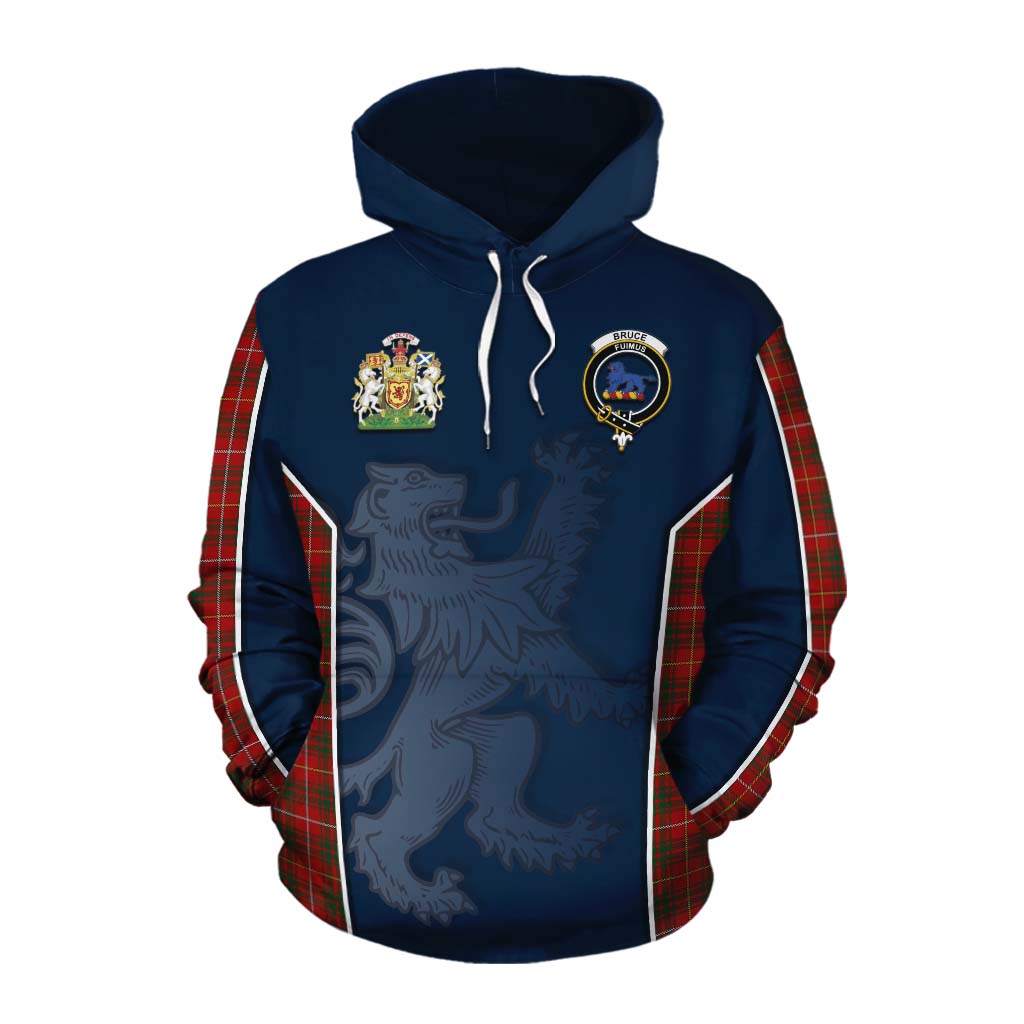 Tartan Vibes Clothing Bruce Tartan Cotton Hoodie with Family Crest and Lion Rampant Vibes Sport Style