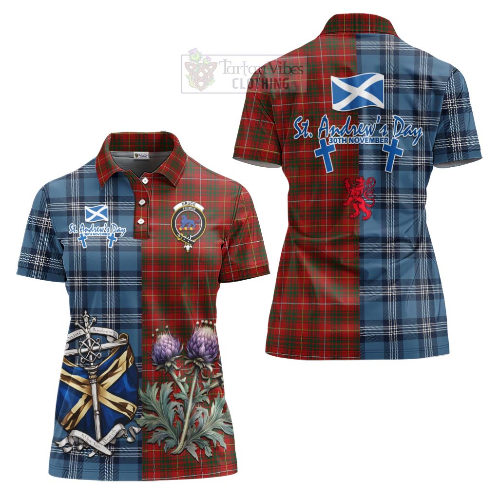 Tartan Vibes Clothing Bruce Tartan Women's Polo Shirt Happy St. Andrew's Day Half Tartan Style