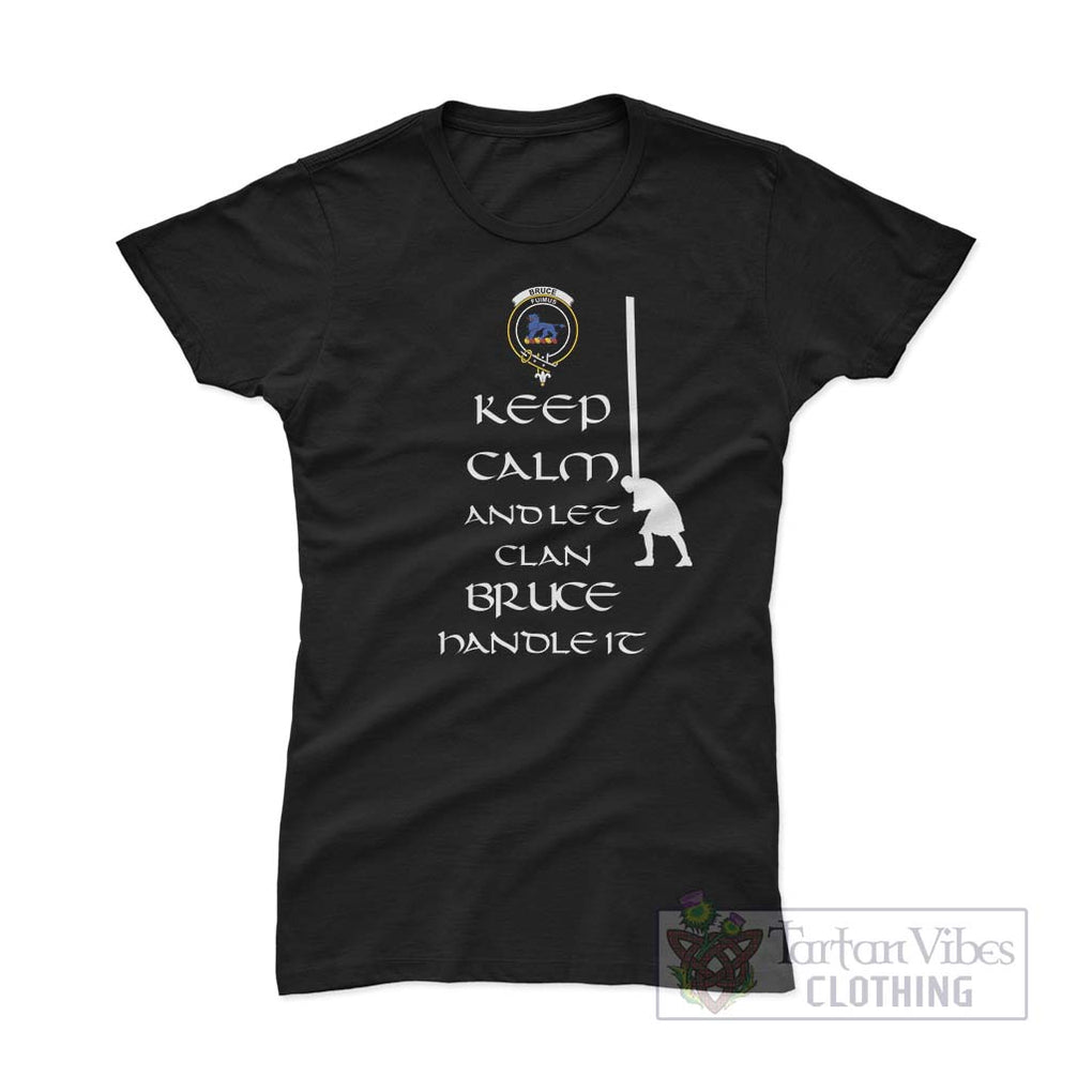 Bruce Clan Women's T-Shirt: Keep Calm and Let the Clan Handle It Caber Toss Highland Games Style Pink Azalea - 2D-tartanvibesclothing