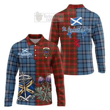 Bruce Tartan Long Sleeve Polo Shirt Happy St. Andrew's Day Half Tartan Style