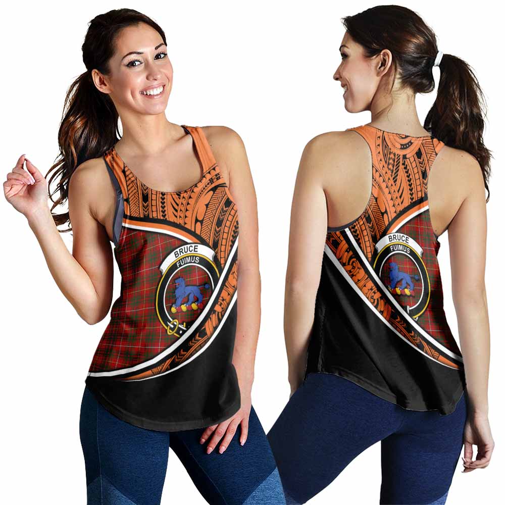 Tartan Vibes Clothing Bruce Crest Tartan Women's Racerback Tanks with Maori Tattoo Style - Orange Version