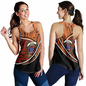 Bruce Crest Tartan Women's Racerback Tanks with Polynesian Vibes Style - Orange Version