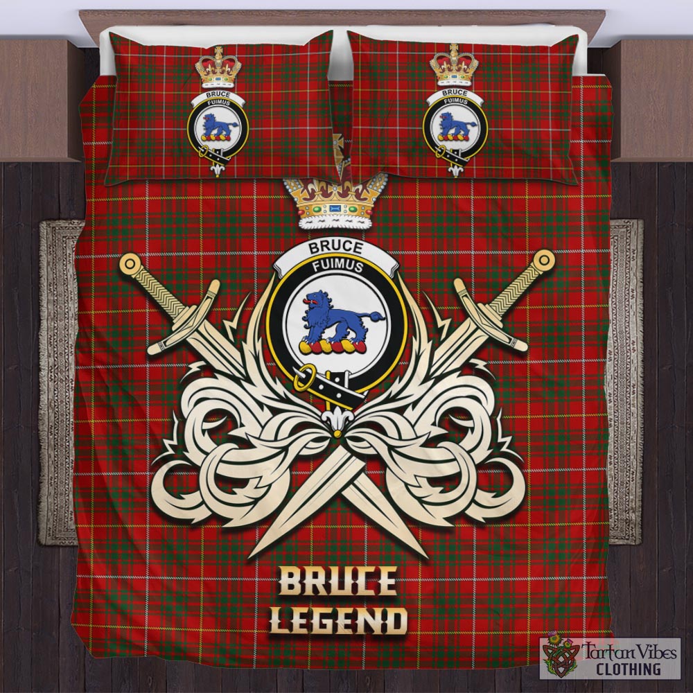 Tartan Vibes Clothing Bruce Tartan Bedding Set with Clan Crest and the Golden Sword of Courageous Legacy