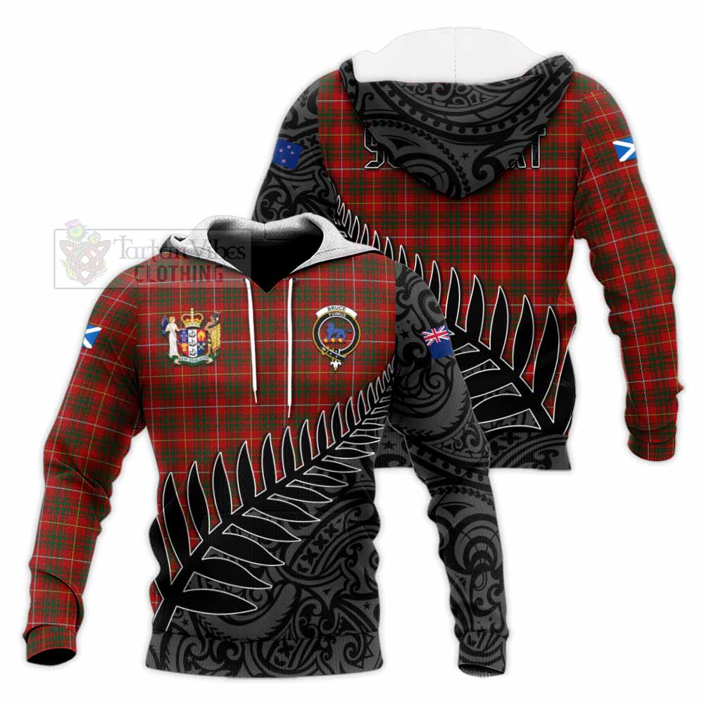 Tartan Vibes Clothing Bruce Crest Tartan Knitted Hoodie with New Zealand Silver Fern Half Style