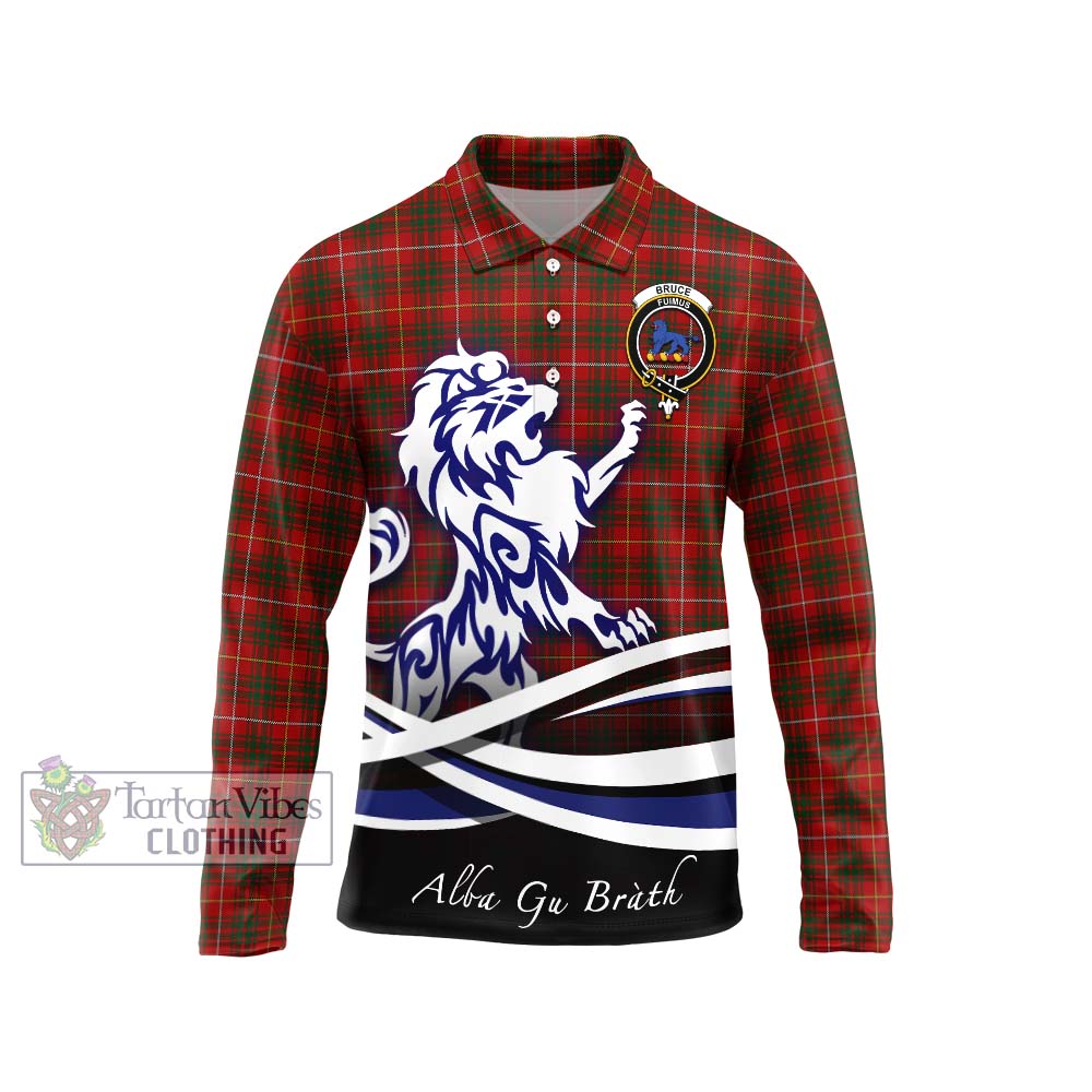 Bruce Tartan Long Sleeve Polo Shirt with Alba Gu Brath Regal Lion Emblem Unisex - Tartanvibesclothing Shop