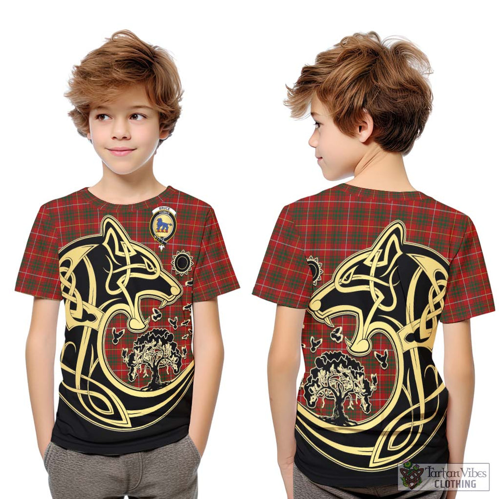 Bruce Tartan Kid T-Shirt with Family Crest Celtic Wolf Style Youth XL Size14 - Tartan Vibes Clothing