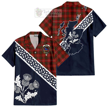 Bruce Tartan Short Sleeve Button Shirt Featuring Thistle and Scotland Map