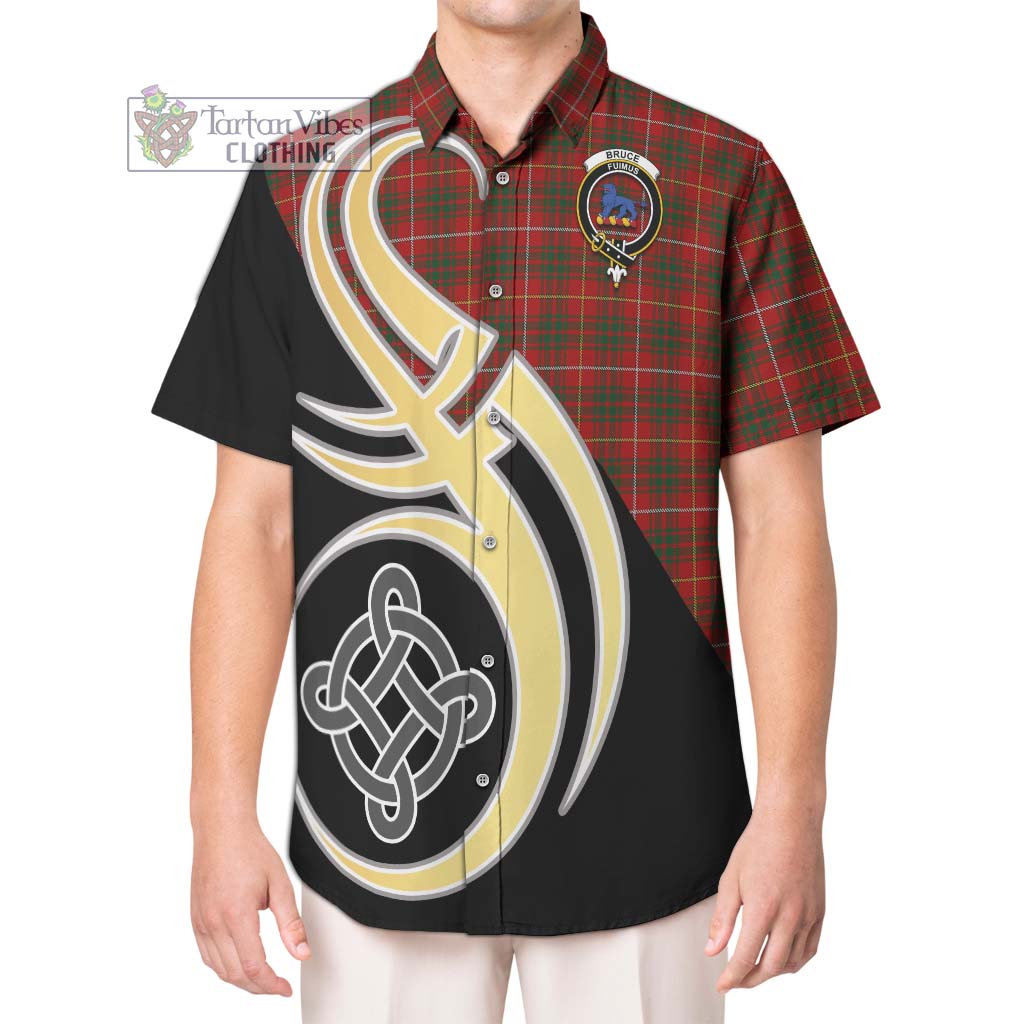 Bruce Tartan Short Sleeve Button Shirt with Family Crest and Celtic Symbol Style Kid - Tartan Vibes Clothing