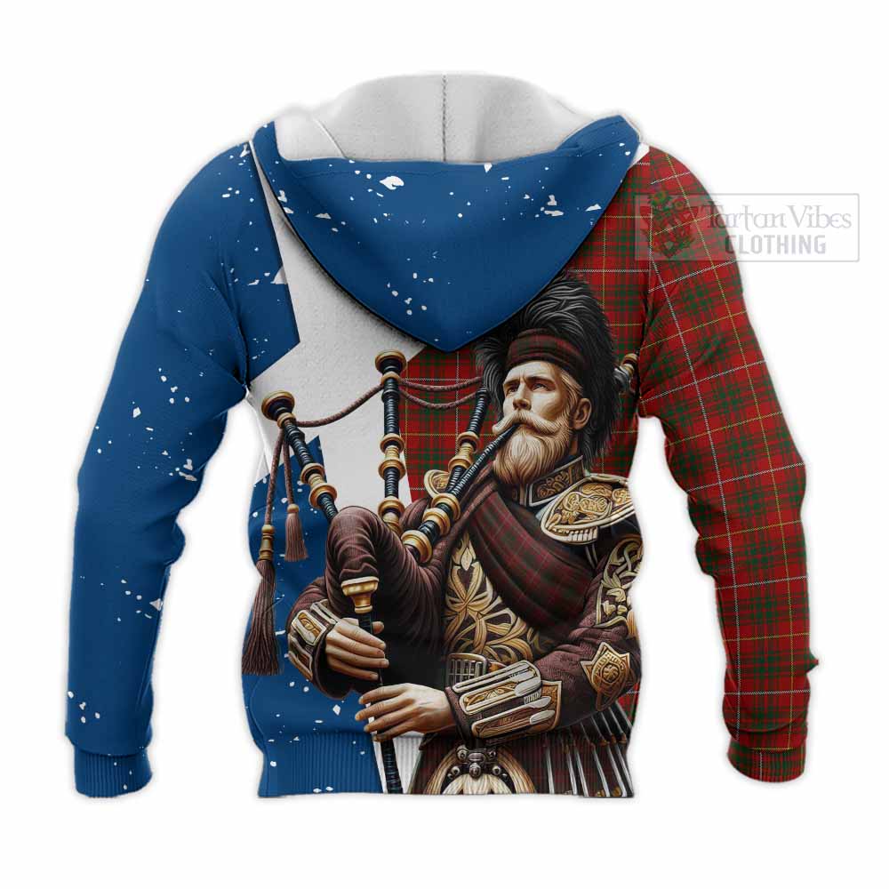 Tartan Vibes Clothing Bruce Tartan Knitted Hoodie with Family Crest Scottish Bagpiper Vibes