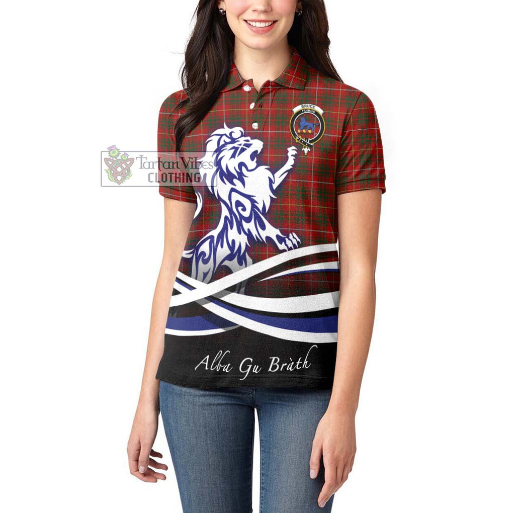 Bruce Tartan Women's Polo Shirt with Alba Gu Brath Regal Lion Emblem - Tartanvibesclothing Shop