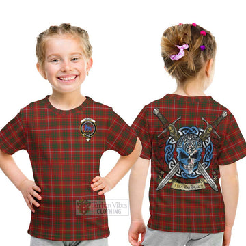 Bruce Tartan Kid T-Shirt with Family Crest Celtic Skull Style