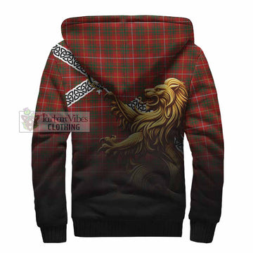 Bruce Crest Tartan Sherpa Hoodie with Golden Lion Emblem Celtic Style - Tartan Vibes Clothing