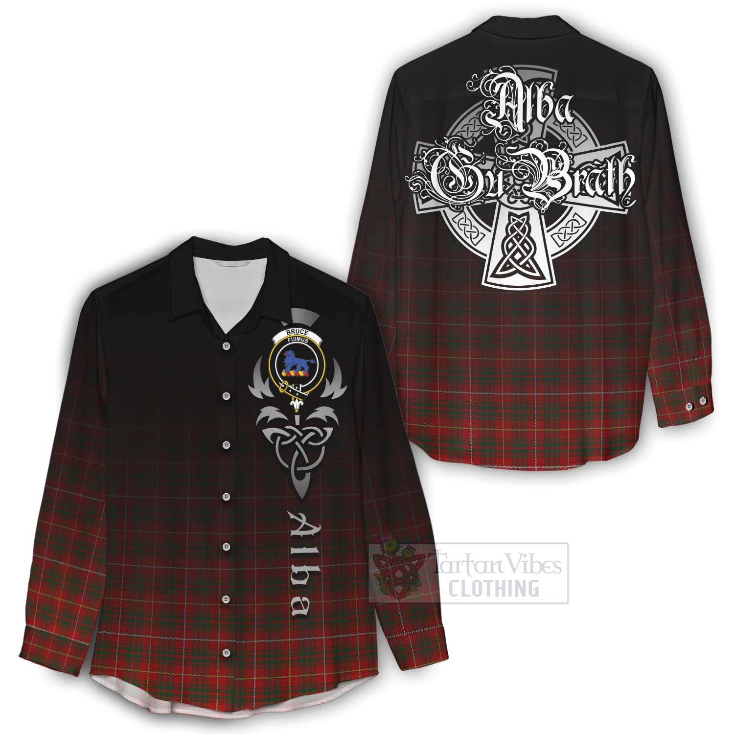 Tartan Vibes Clothing Bruce Tartan Women's Casual Shirt Featuring Alba Gu Brath Family Crest Celtic Inspired