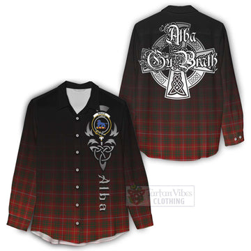 Bruce Tartan Women's Casual Shirt Featuring Alba Gu Brath Family Crest Celtic Inspired