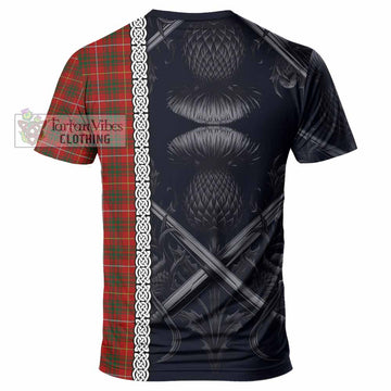 Bruce Tartan T-Shirt with Family Crest Cross Sword Thistle Celtic Vibes